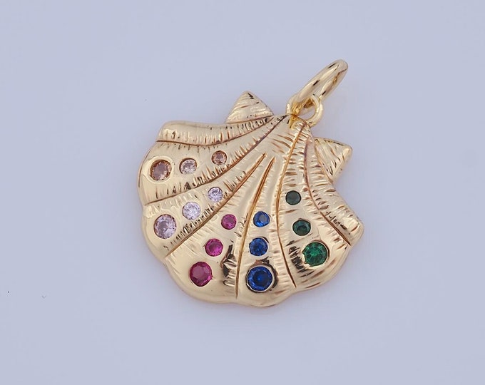 1 pcs Gold CZ Shell Pendant,18K Gold Filled Shell Charm,Shell Charm DIY Bracelet Necklace Jewelry Making Findings Supply