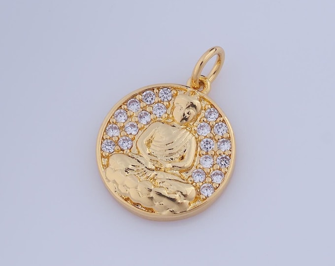 1 pcs Gold CZ Buddha Pendant,18K Gold Filled Religion Charm,Buddhist Charm DIY Bracelet Necklace Jewelry Making Findings Supply