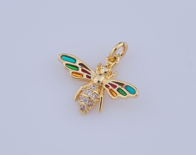 1 pcs Gold CZ Bee Pendant,18K Gold Filled Bee Charm,Bee Charm DIY Bracelet Necklace Jewelry Making Findings Supply