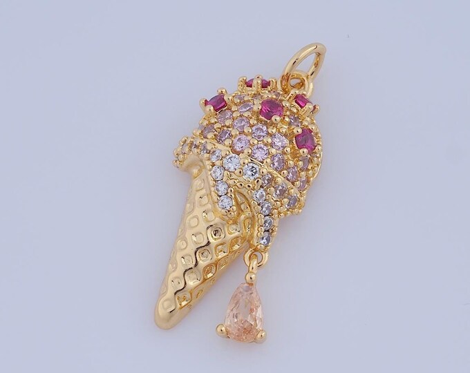 1 pcs Gold CZ Ice Cream Pendant,18K Gold Filled Ice Cream Charm,Ice Cream Charm DIY Bracelet Necklace Jewelry Making Findings Supply
