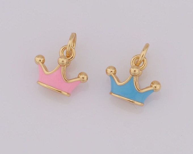 1 pcs Gold Enamel Crown Pendant,18K Gold Filled Crown Charm,Crown Charm DIY Bracelet Necklace Jewelry Making Findings Supply
