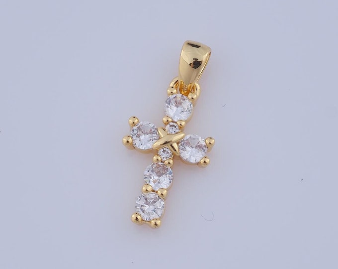 1 pcs Gold CZ Cross Pendant,18K Gold Filled Religion Charm,Christian Charm DIY Bracelet Necklace Jewelry Making Findings Supply