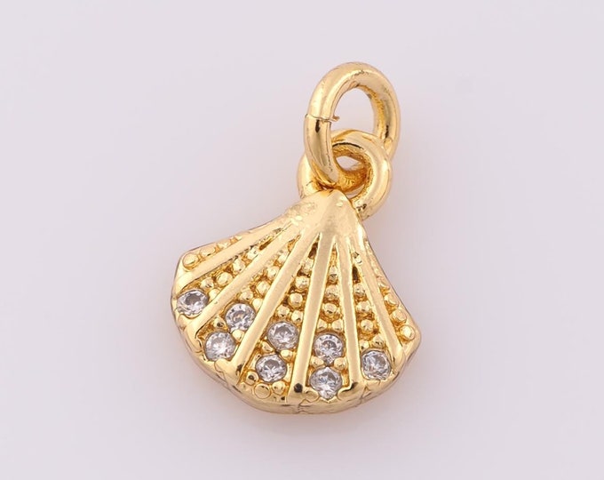 1 pcs Gold CZ Shell Pendant,18K Gold Filled Shell Charm,Shell Charm DIY Bracelet Necklace Jewelry Making Findings Supply