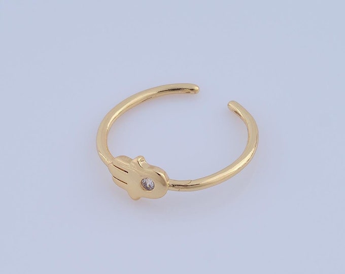 1 Pcs Dainty Gold CZ Hamsa Rings,18K Gold Filled Open Rings,Fatima Rings,Gift for Her