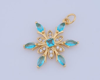 1 pcs Gold CZ Snowflake Pendant,18K Gold Filled Christmas Charm,Snowflake Charm DIY Bracelet Necklace Jewelry Making Findings Supply