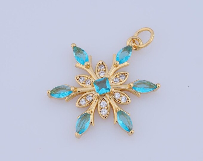 1 pcs Gold CZ Flower Pendant,18K Gold Filled Flower Charm,Flower Charm DIY Bracelet Necklace Jewelry Making Findings Supply