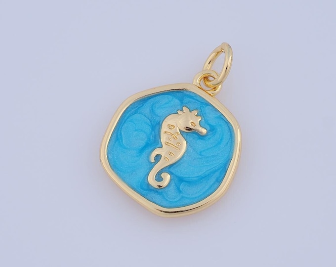 1 pcs Gold Enamel Seahorse Pendant,18K Gold Filled Seahorse Charm,Seahorse Charm DIY Bracelet Necklace Jewelry Making Findings Supply