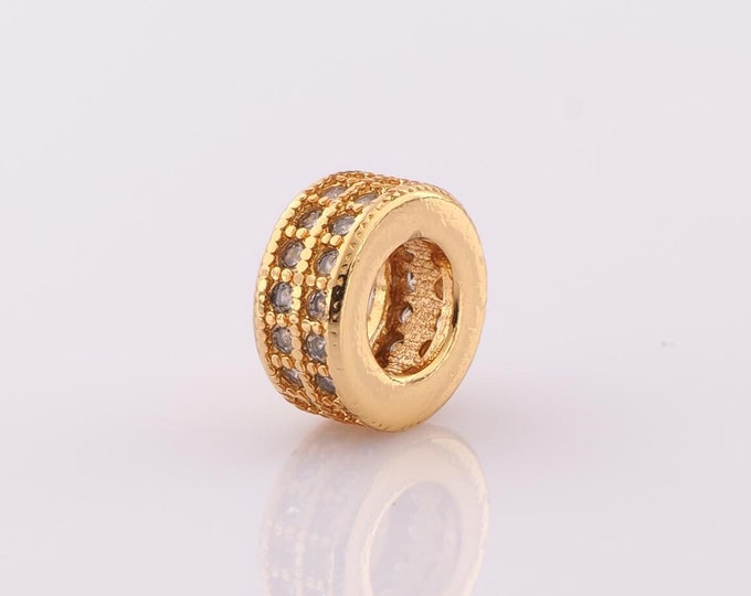 1 pcs 18K Gold Filled Round Spacer Beads,Large Hole Beads,Wide Beads for DIY Jewelry Making Findings Supply