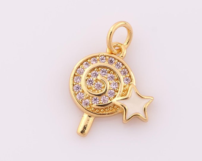 1 pcs Gold CZ Lollipop Pendant,18K Gold Filled Star Charm,Lollipop Charm DIY Bracelet Necklace Jewelry Making Findings Supply