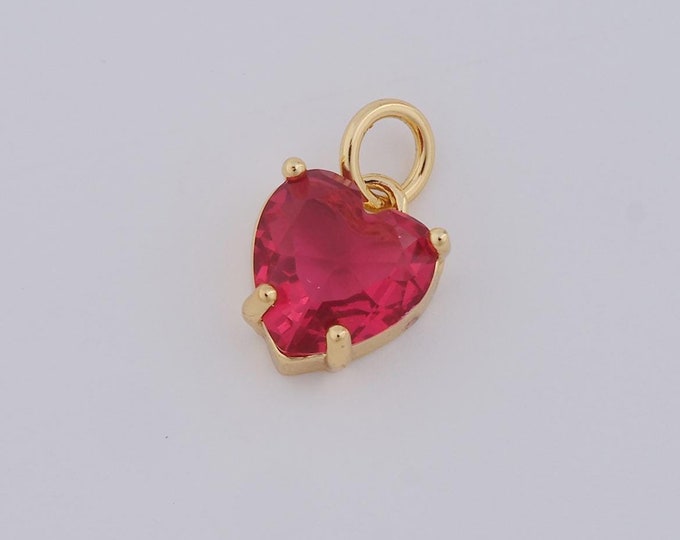 1 pcs Gold Heart Pendant,18K Gold Filled CZ Heart Charm,Heart Charm DIY Bracelet Necklace Jewelry Making Findings Supply