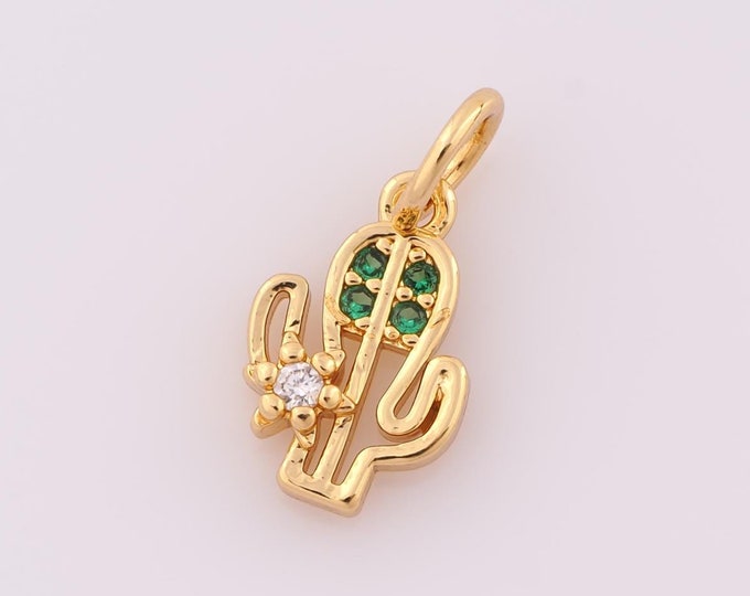 1 pcs Gold CZ Cactus Pendant,18K Gold Filled Cactus Charm,Cactus Charm DIY Bracelet Necklace Jewelry Making Findings Supply