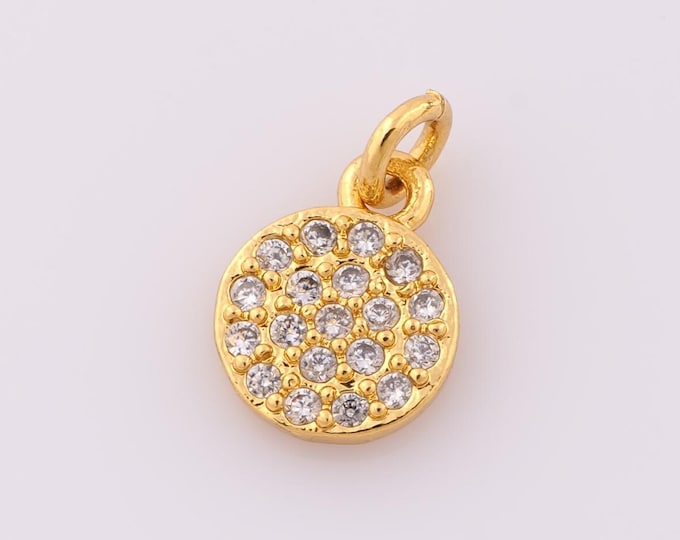 1 pcs Gold CZ Round Pendant,18K Gold Filled Round Charm,Round Charm DIY Bracelet Necklace Jewelry Making Findings Supply