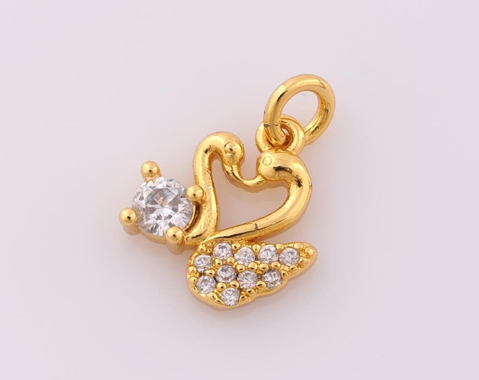1 pcs Gold CZ Swan Pendant,18K Gold Filled Swan Charm,Swan Charm DIY Bracelet Necklace Jewelry Making Findings Supply