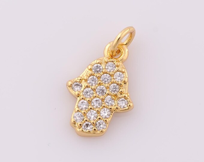 1 pcs Gold CZ Hamsa Pendant,18K Gold Filled Fatima Charm,Hand Charm DIY Bracelet Necklace Jewelry Making Findings Supply