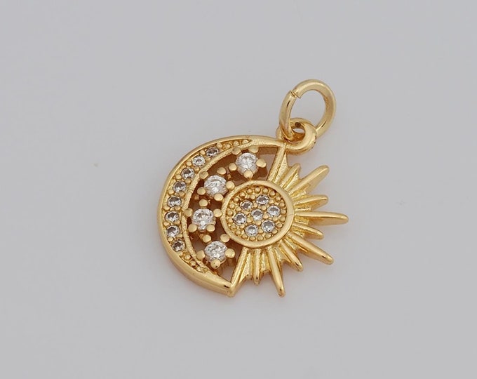 1 pcs Gold CZ Moon Pendant,18K Gold Filled Sun Charm,Moon Charm DIY Bracelet Necklace Jewelry Making Findings Supply