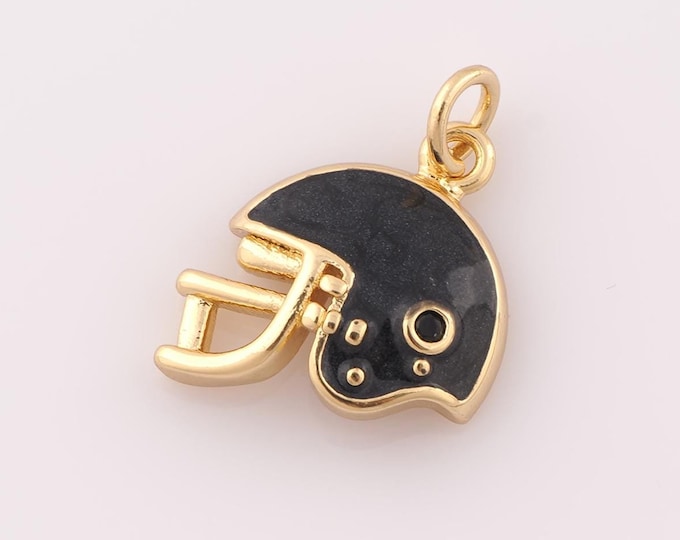 1 pcs Gold Enamel Helmet Pendant,18K Gold Filled Helmet Charm,Helmet Charm DIY Bracelet Necklace Jewelry Making Findings Supply