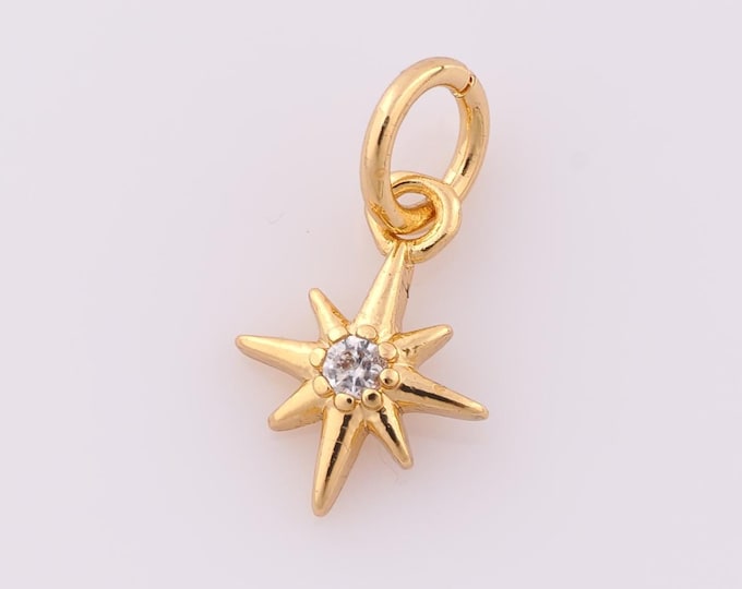 1 pcs Gold CZ Polaris Pendant,18K Gold Filled North Star Charm,Polaris Charm DIY Bracelet Necklace Jewelry Making Findings Supply