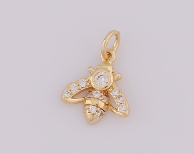 1 pcs Gold Bee Pendant,18K Gold Filled CZ Bee Charms,Bee Charms DIY Bracelet Necklace Jewelry Making Findings Supply