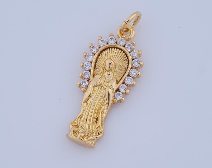 1 pcs Gold CZ Virgin Mary Pendant,18K Gold Filled Religion Charm,Catholic Charm DIY Bracelet Necklace Jewelry Making Findings Supply