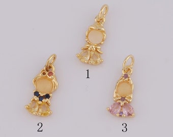1 pcs Gold CZ Girl Pendant,18K Gold Filled Character Charm,Girl Charm DIY Bracelet Necklace Jewelry Making Findings Supply