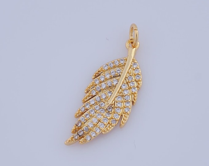 1 pcs Gold CZ Leaf Pendant,18K Gold Filled Leaf Charm,Leaf Charm DIY Bracelet Necklace Jewelry Making Findings Supply