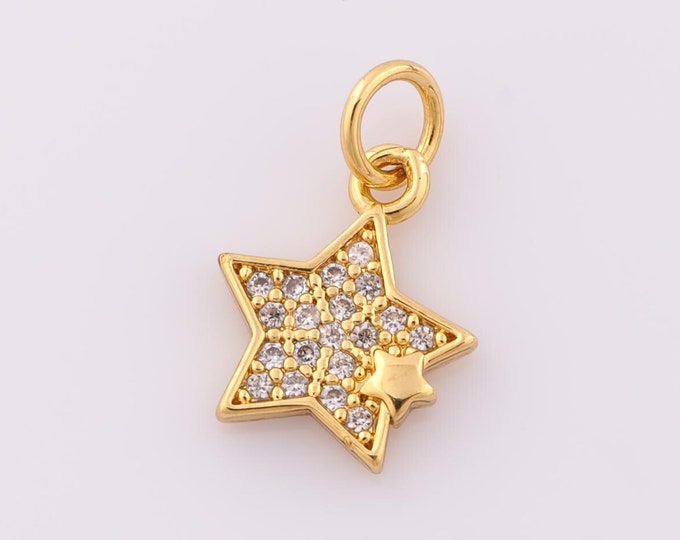 1 pcs Gold CZ Star Pendant,18K Gold Filled Star Charm,Star Charm DIY Bracelet Necklace Jewelry Making Findings Supply