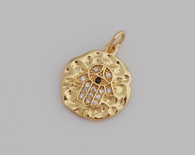 1 pcs Gold CZ Hamsa Pendant,18K Gold Filled Hand Charm,Fatima Charm DIY Bracelet Necklace Jewelry Making Findings Supply