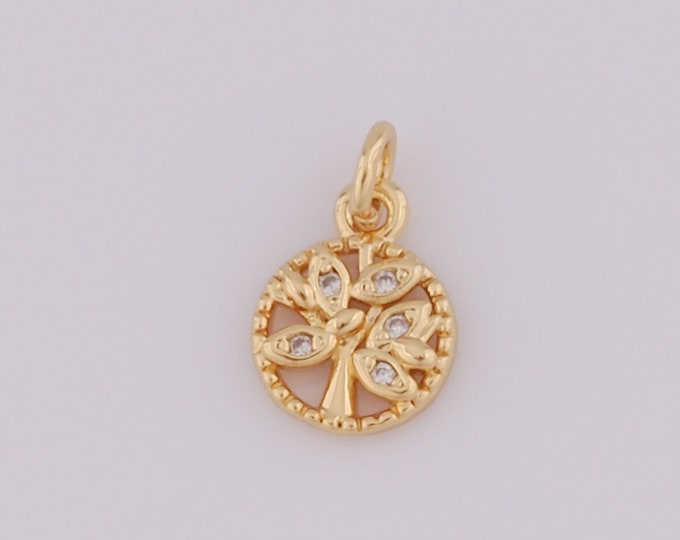 5 pcs Gold Tree of Life Pendant,18K Gold Filled CZ Tree  Charm,Round Charm DIY Bracelet Necklace Jewelry Making Findings Supply