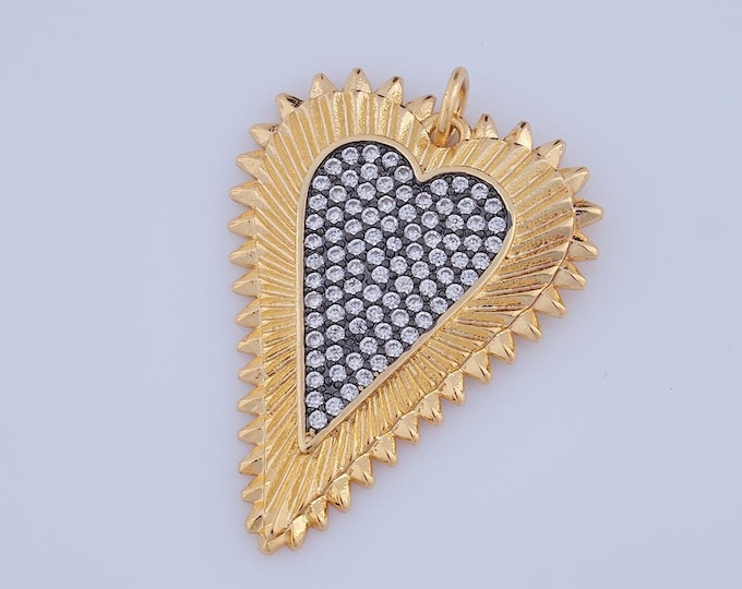 1 pcs Gold CZ Heart Pendant,18K Gold Filled Heart Charm,Heart Charm DIY Bracelet Necklace Jewelry Making Findings Supply