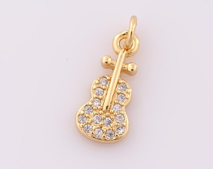 1 pcs Gold CZ Guitar Pendant,18K Gold Filled Guitar Charm,Guitar Charm DIY Bracelet Necklace Jewelry Making Findings Supply