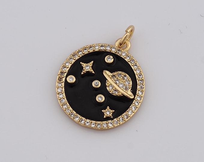 1 pcs Gold CZ Saturn Pendant,18K Gold Filled Star Charm,Saturn Charm DIY Bracelet Necklace Jewelry Making Findings Supply