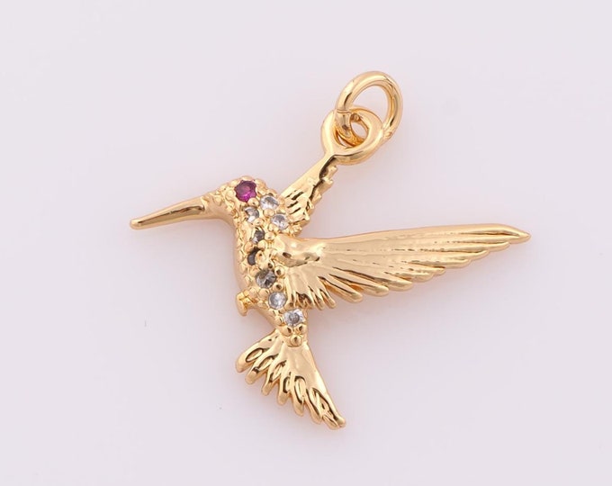 1 pcs Gold CZ Bird Pendant,18K Gold Filled Bird Charm,Bird Charm DIY Bracelet Necklace Jewelry Making Findings Supply
