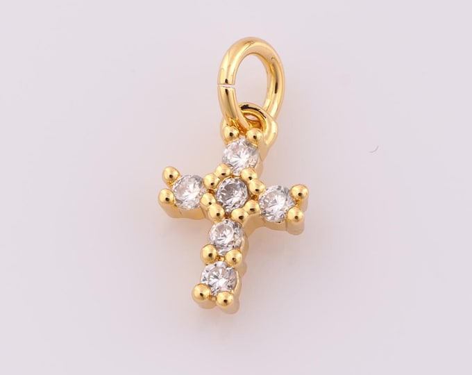 1 pcs Gold CZ Cross Pendant,18K Gold Filled Religious Charm,Christian Charm DIY Bracelet Necklace Jewelry Making Findings Supply