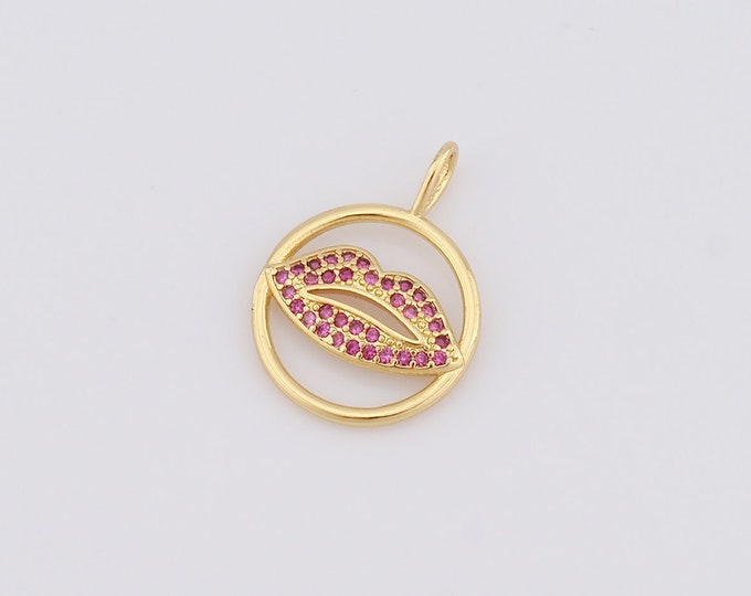 1 pcs Gold Lips Pendant,18K Gold Filled CZ Lips Charm,Lips Charm DIY Bracelet Necklace Jewelry Making Findings Supply