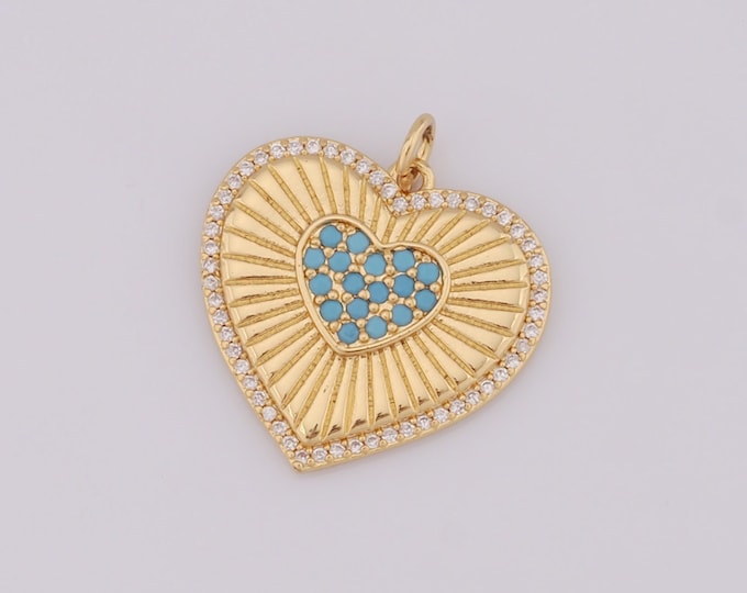 1 pcs Gold Heart Pendant,18K Gold Filled CZ Heart Charm,Heart Charm DIY Bracelet Necklace Jewelry Making Findings Supply
