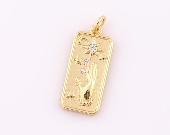 1 pcs Gold CZ Hand Pendant,18K Gold Filled Moon Charm,Star Charm DIY Bracelet Necklace Jewelry Making Findings Supply