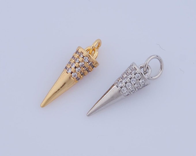 1 pcs Gold CZ Cone Pendant,18K Gold Filled Cone Charm,Cone Charm DIY Bracelet Necklace Jewelry Making Findings Supply