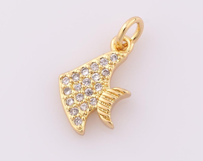 1 pcs Gold CZ Fish Pendant,18K Gold Filled Fish Charm,Fish Charm DIY Bracelet Necklace Jewelry Making Findings Supply