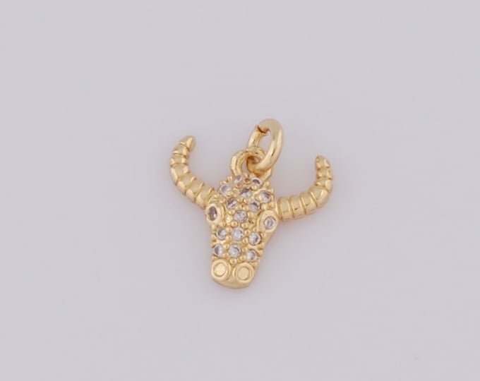 1 pcs Gold CZ Bull Head Pendant,18K Gold Filled Bull Head Charms,Bull Head Charms DIY Bracelet Necklace Jewelry Making Findings Supply