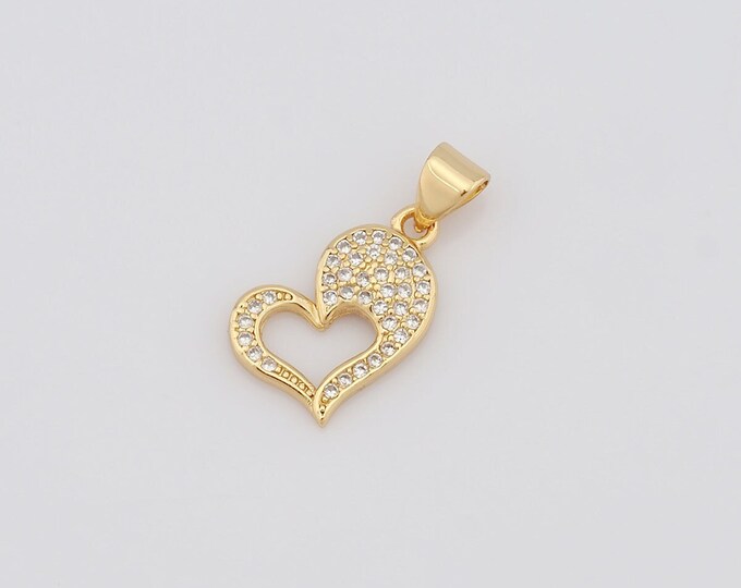 1 pcs Gold Heart Pendant,18K Gold Filled CZ Heart Charm,Heart Charm DIY Bracelet Necklace Jewelry Making Findings Supply