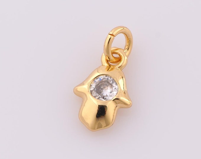 5 pcs Gold CZ Hamsa Pendant,18K Gold Filled Fatima Charm,Hand Charm DIY Bracelet Necklace Jewelry Making Findings Supply
