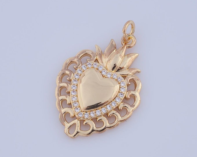 1 pcs Gold CZ Heart Pendant,18K Gold Filled Heart Charm,Heart Charm DIY Bracelet Necklace Jewelry Making Findings Supply