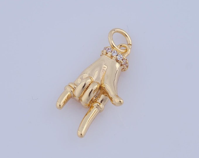 1 pcs Gold Hand Pendant,18K Gold Filled CZ Gesture Charm,Hand Charm DIY Bracelet Necklace Jewelry Making Findings Supply