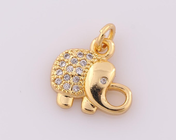 1 pcs Gold CZ Elephant Pendant,18K Gold Filled Elephant Charm,Elephant Charm DIY Bracelet Necklace Jewelry Making Findings Supply