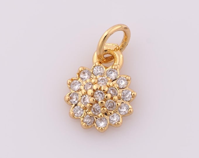 1 pcs Gold CZ Flower Pendant,18K Gold Filled Flower Charm,Flower Charm DIY Bracelet Necklace Jewelry Making Findings Supply
