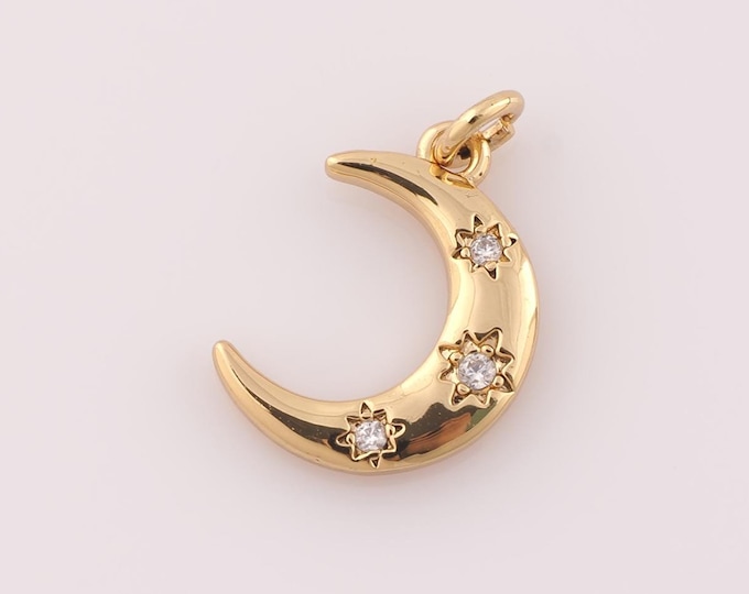 1 pcs Gold CZ Moon Pendant,18K Gold Filled Star Charm,Moon Charm DIY Bracelet Necklace Jewelry Making Findings Supply