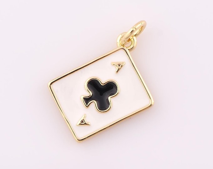 1 pcs Gold Playing Card Pendant,18K Gold Filled Playing Card Charm,Enamel Card Charm DIY Bracelet Necklace Jewelry Making Findings Supply