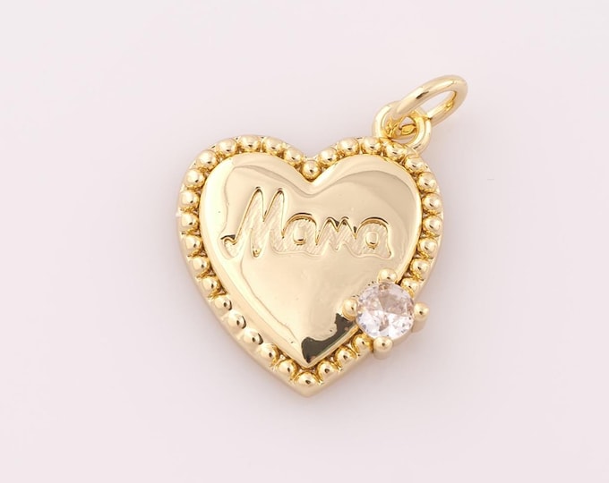 1 pcs Gold CZ MAMA Pendant,18K Gold Filled Letter Charm,Heart Charm DIY Bracelet Necklace Jewelry Making Findings Supply