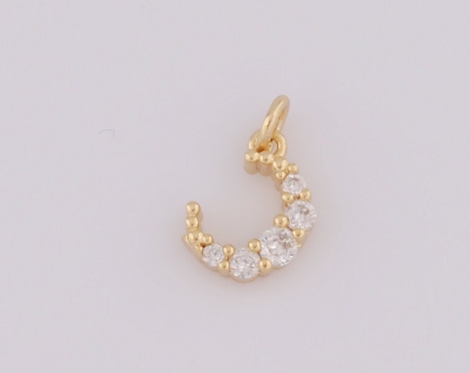 1 pcs Gold Moon Pendant,18K Gold Filled CZ Crescent Moon Charm,Moon Charm DIY Bracelet Necklace Jewelry Making Findings Supply