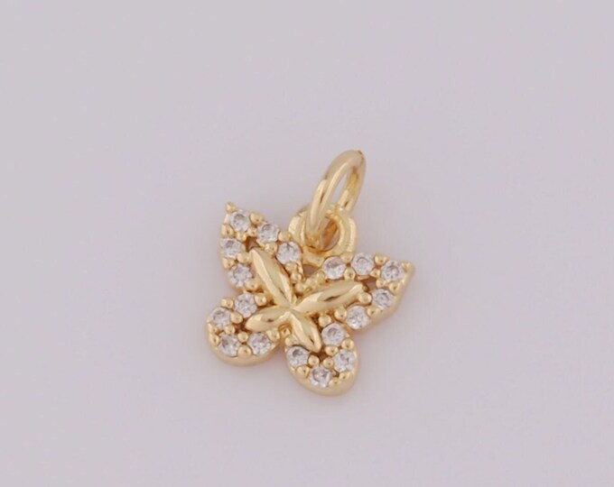 1 pcs Gold Butterfly Pendant,18K Gold Filled Butterfly Charms,CZ Butterfly Charms DIY Bracelet Necklace Jewelry Making Findings Supply